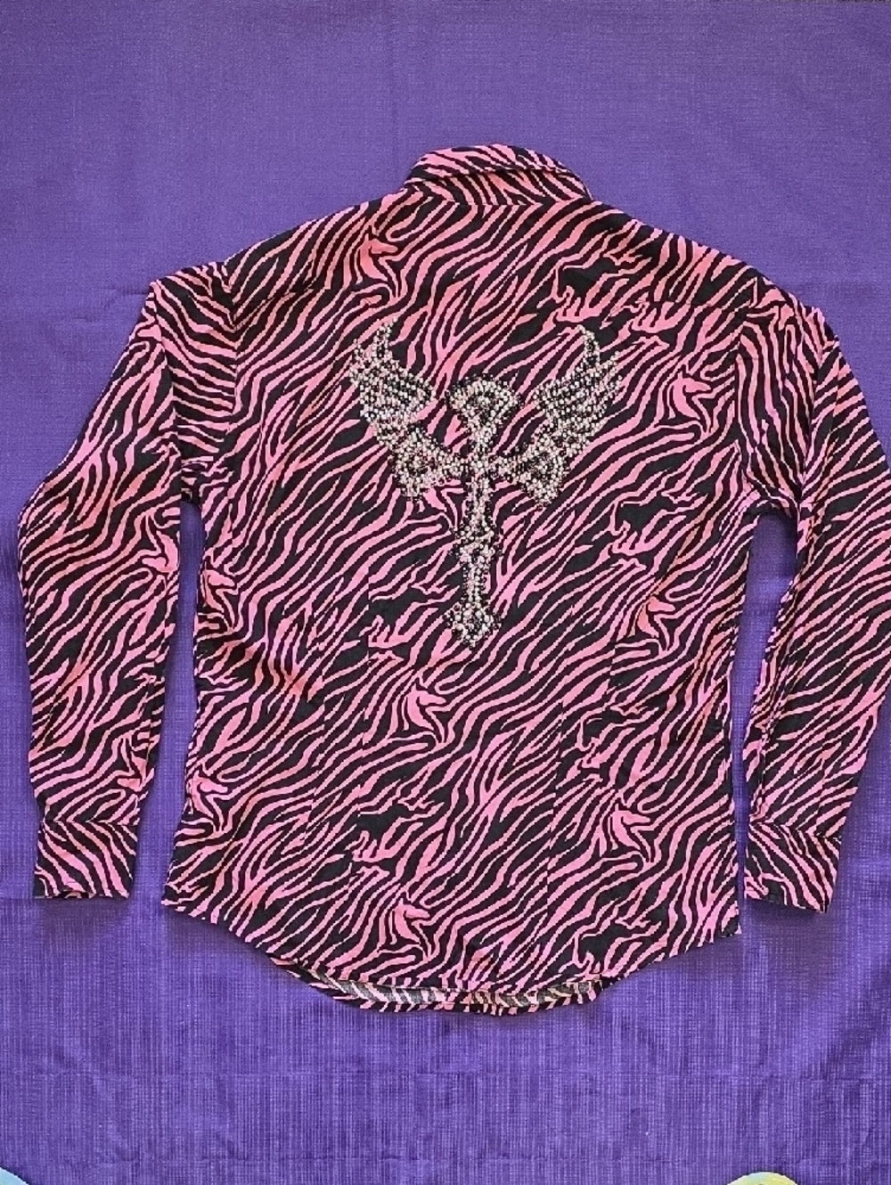 Womens's Pink & Black Zebra-Print Button Down Shirt - Picture 9 of 13